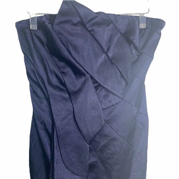 Adrianna Papell Strapless Dress 10 Navy Blue Drape - Picture 2 of 4